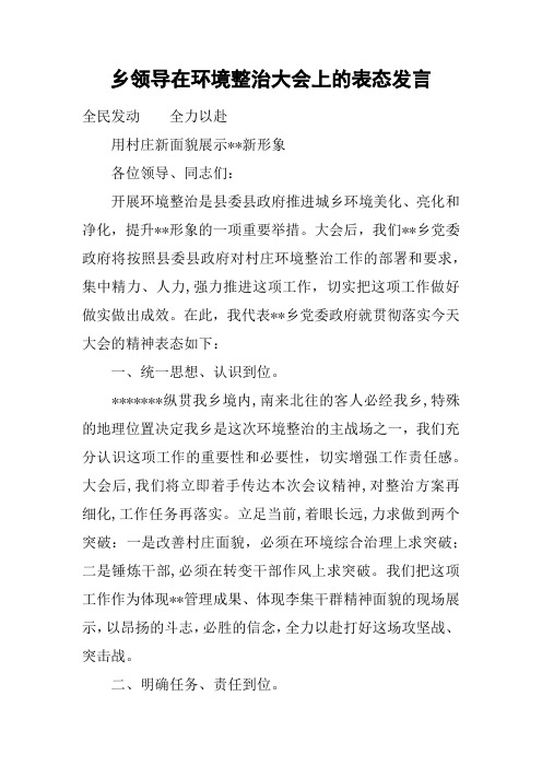 乡领导在环境整治大会上的表态发言