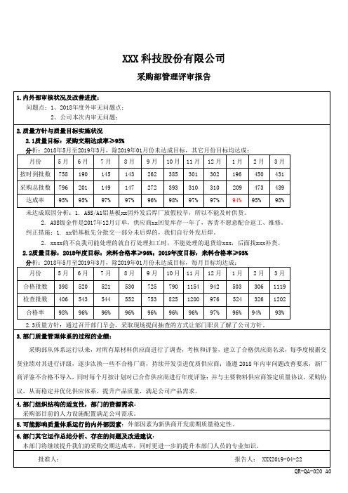 采购部-管理评审报告说明