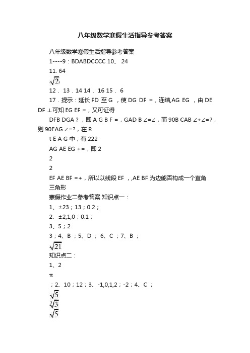 八年级数学寒假生活指导参考答案