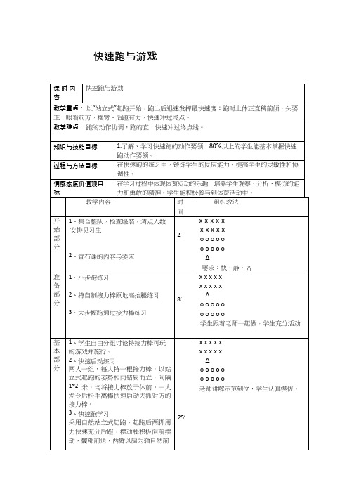 体育与健康《快速跑与游戏》优质教案.教学设计