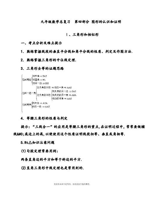 学年度新人教版初中数学九年级下册中考专项总复习考点-图形的认识和证明及答案-精品试卷