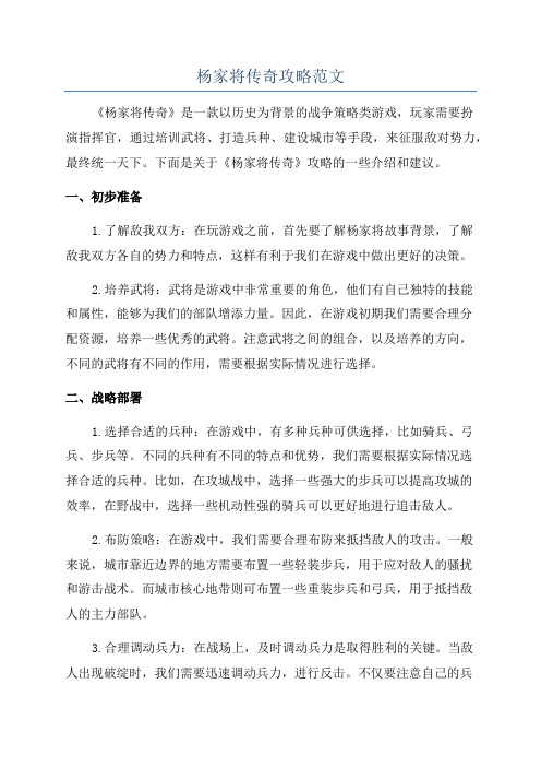 杨家将传奇攻略范文