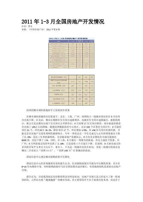 2011年1-3月全国房地产开发情况