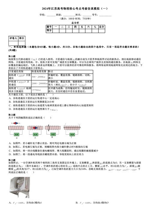 2024年江苏高考物理核心考点考前仿真模拟(一)