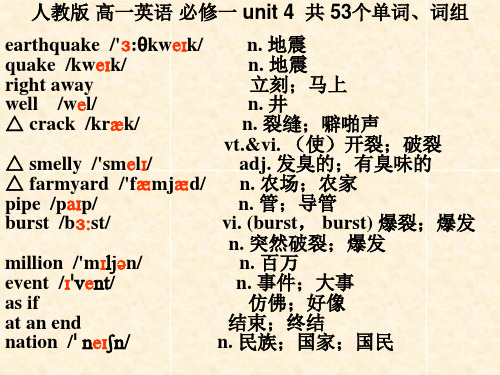 人教版高一英语 必修一 Unit4 Earthquakes 单词[有音标]