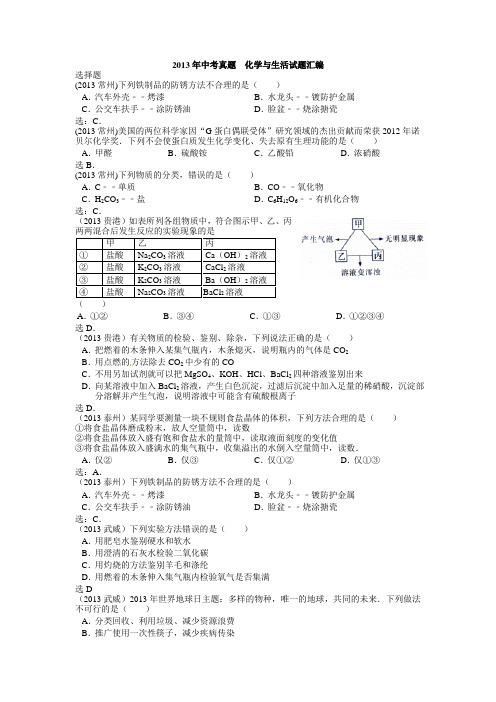 2013年中考化学与生活试题汇编