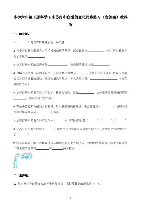 教科版科学六年级下册2.4 小苏打和白醋的变化练习卷（原卷版）小学教学资料