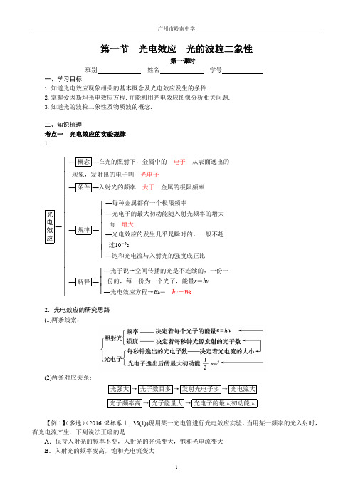 2019届高三物理复习《原子与原子核》第一节《光电效应 光的波粒二象性》学生版