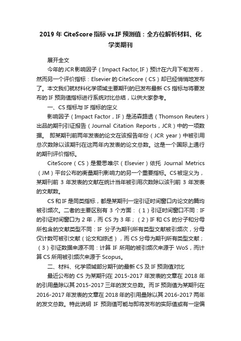 2019年CiteScore指标vs.IF预测值：全方位解析材料、化学类期刊