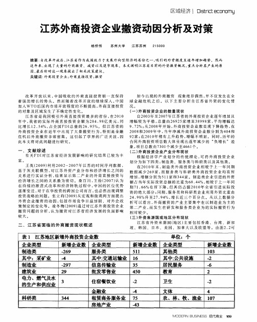 江苏外商投资企业撤资动因分析及对策