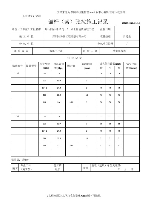 【记录】锚索张拉施工记录