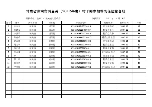 城关镇2013年村干部养老保险花名册