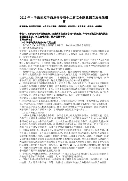 2019年中考政治应考白皮书专项十二树立全球意识立志报效祖国