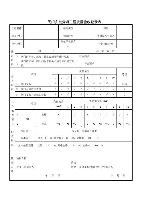 阀门安装专项工程质量验收记录表