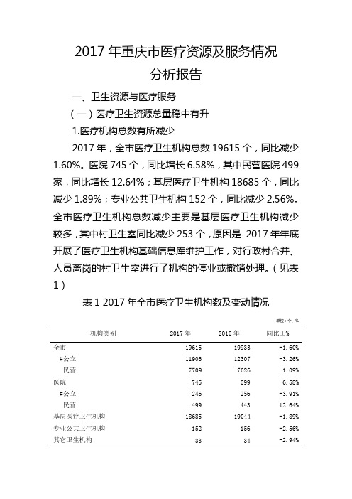 2017年重庆医疗资源及服务情况