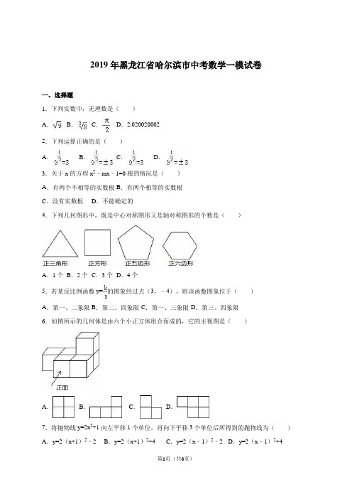 2019年哈尔滨市中考数学一模试卷