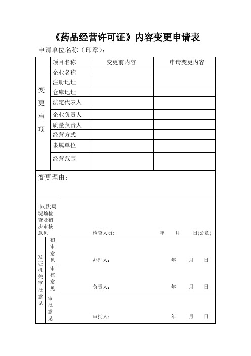 药品经营许可证》内容变更申请表