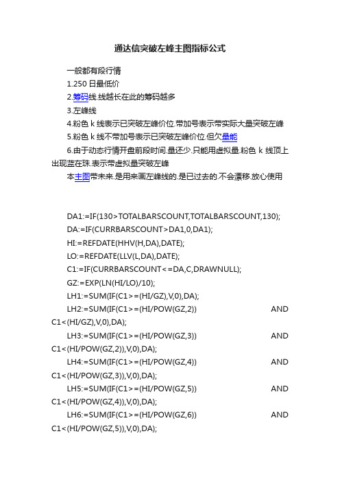 通达信突破左峰主图指标公式