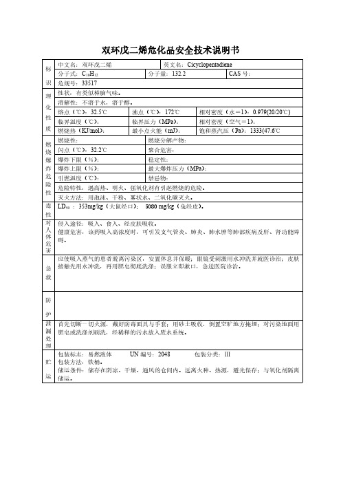 双环戊二烯危化品安全技术说明书[MSDS]