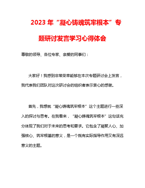 2023年“凝心铸魂筑牢根本”专题研讨发言学习心得体会