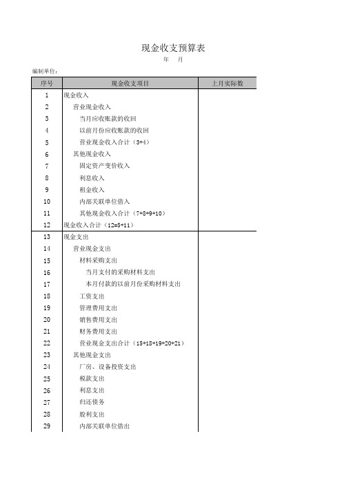 现金收支预算月报表