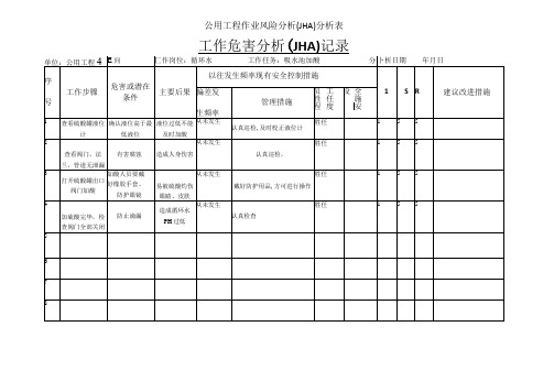 公用工程作业风险分析JHA分析表