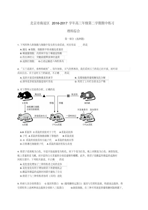 北京市海淀区2017届高三理综下学期期中试题