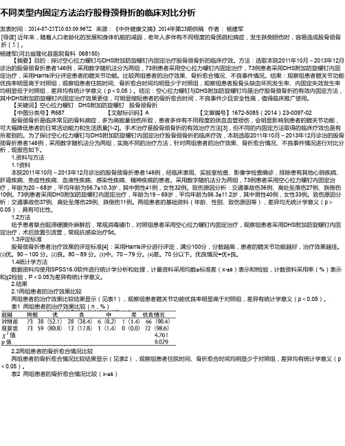 不同类型内固定方法治疗股骨颈骨折的临床对比分析