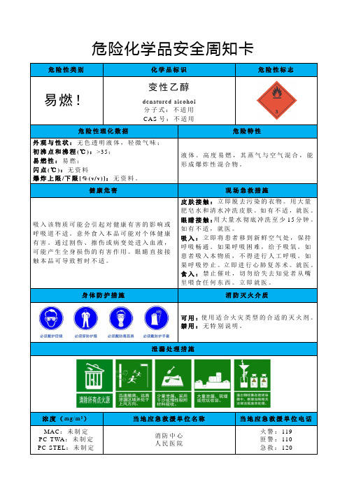 变性乙醇-危险化学品安全周知卡