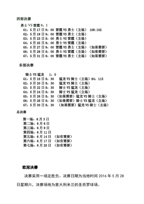 NBA季后赛赛程