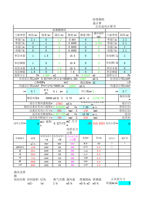 防排烟快速计算表(暖通高级工程师整理)