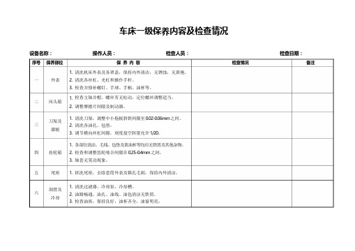 生产设备一级保养内容