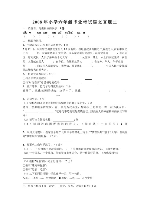 2008年小学六年级毕业考试语文真题二