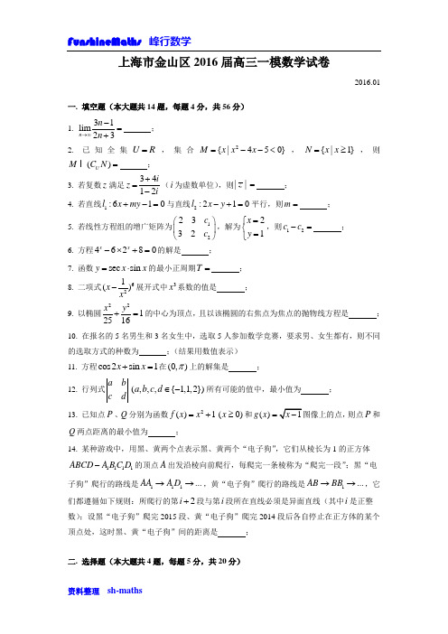 2016届上海市金山区高三一模数学试卷(word版)