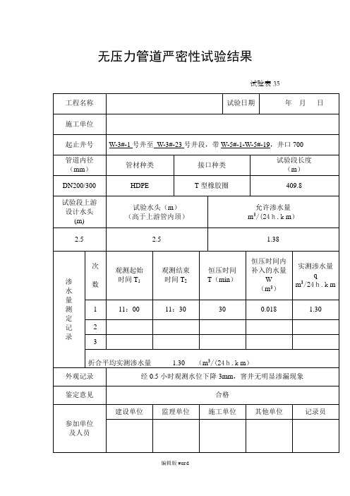 闭水试验记录表