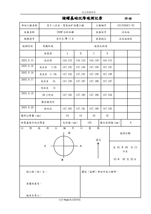 储罐基础沉降观测记录文本