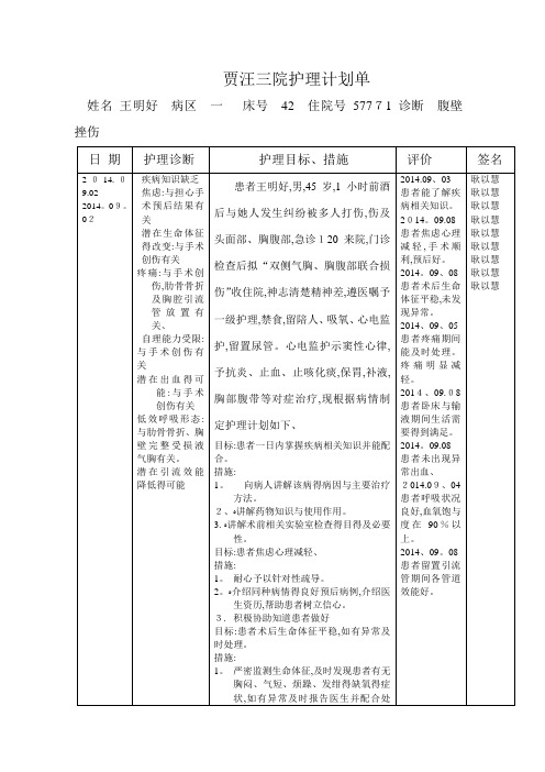 标准护理计划单格式