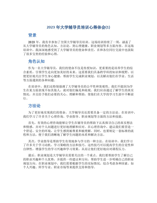 2023年大学辅导员培训心得体会