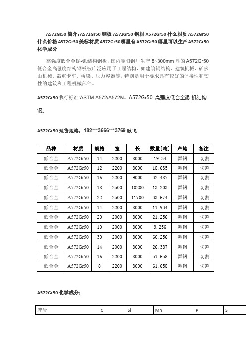 A572Gr50相当于什么材质