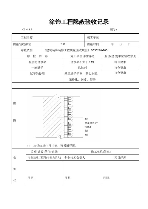 腻子工程隐蔽验收记录