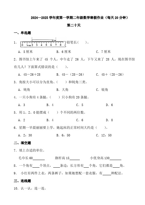 2024—2025学年度第一学期二年级数学寒假作业(每天20分钟)(4)