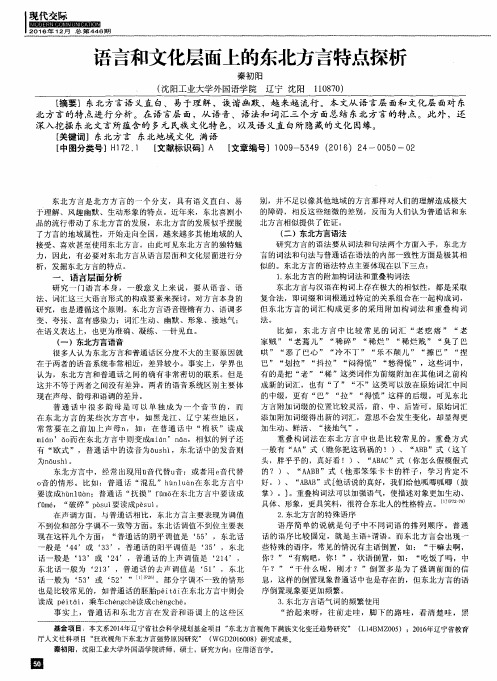 语言和文化层面上的东北方言特点探析