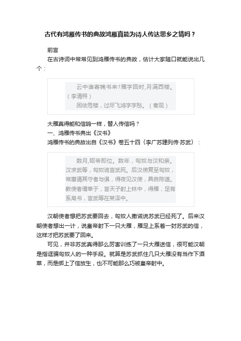 古代有鸿雁传书的典故鸿雁真能为诗人传达思乡之情吗？