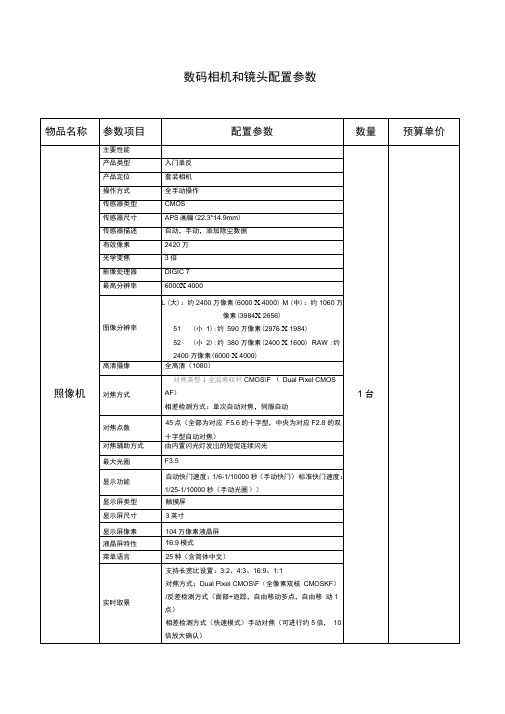 数码相机配置参数