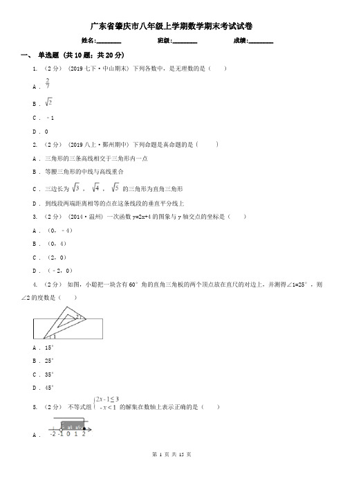 广东省肇庆市八年级上学期数学期末考试试卷