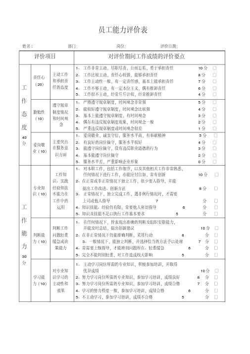 员工能力评价表