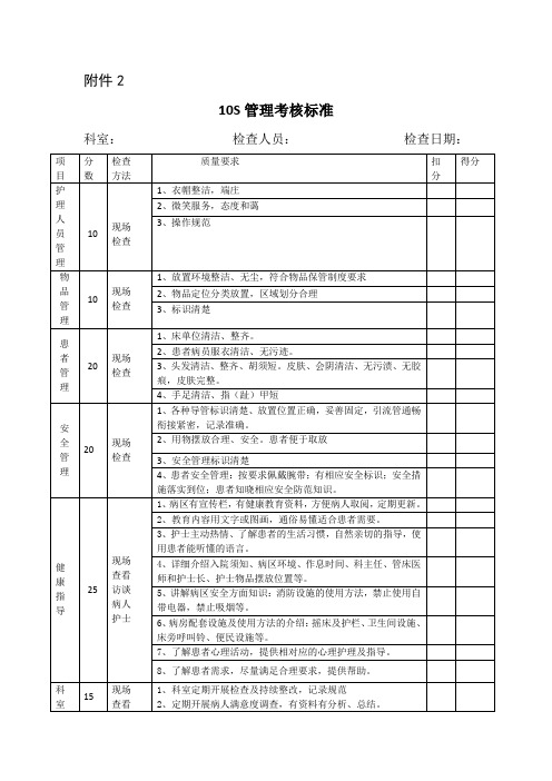 10S管理检查评分标准