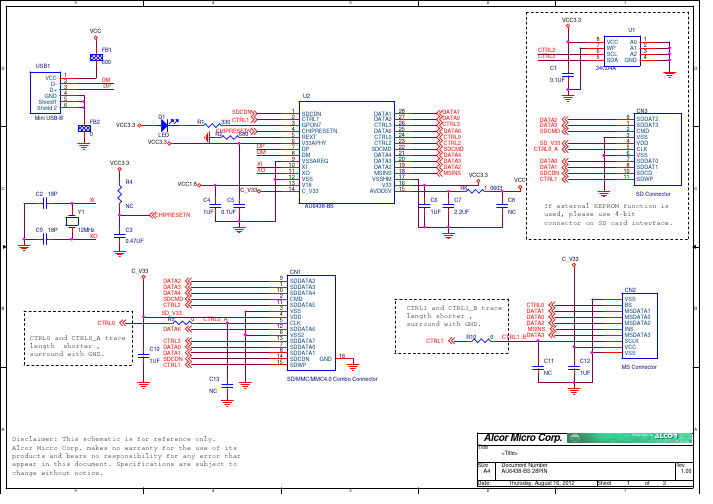 AU6438-BS 28PIN V1.00 读卡器原理图设计