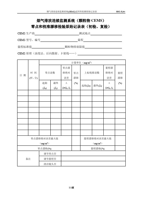 烟气排放监测系统原始记录表