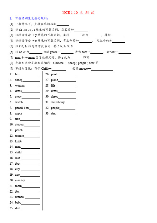 小学六年级新概念英语1-10重点测试